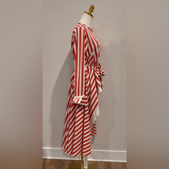 Palmer / Harding Red and White Size 4 Striped Asimetrical Long Sleeve Blouse - Picture 5 of 13